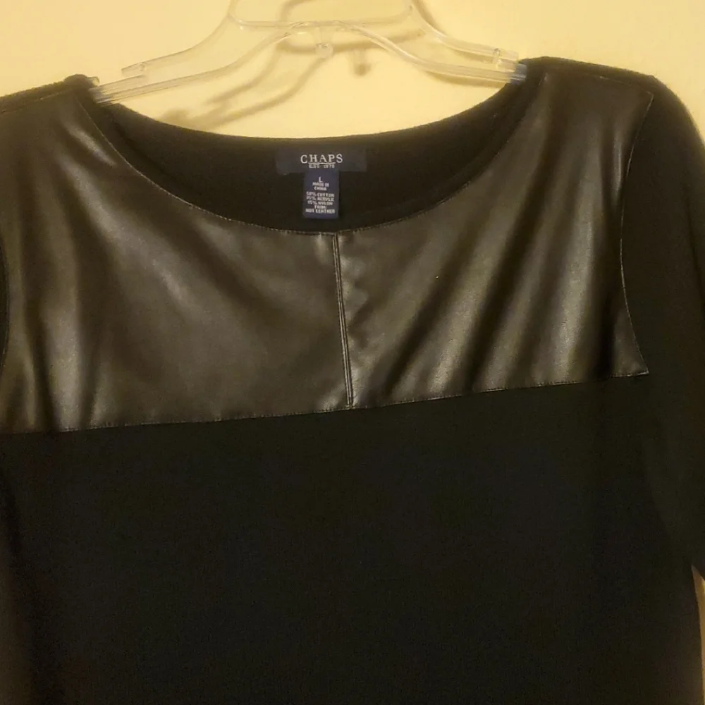 Chaps Black Dress with Faux Leather Detail - Picture 4 of 10